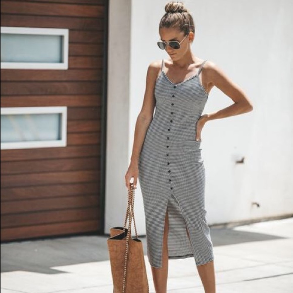 Ribbed Striped Midi Dress